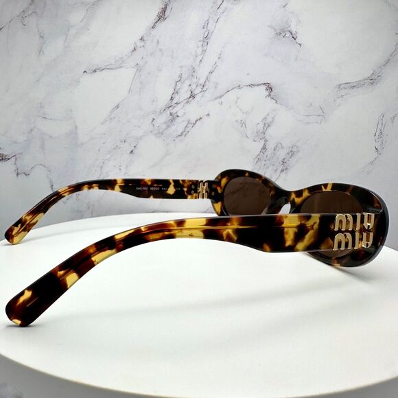 NEW MIU MIU Sunglasses Brown Oval Gold Spelled Out Logo New Authentic Tortoise - Picture 4 of 16